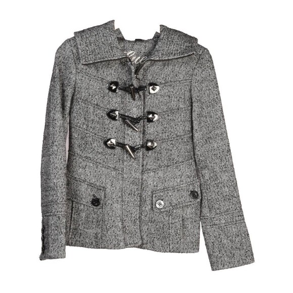 Guess Black/White Tweed Pea Coat Toggle Button Closure Winter Jacket Size S - Picture 1 of 7